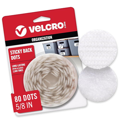 VELCRO Brand Puntos con calcomanía | Círculos redondos de gancho y bucle | 5/8 pulgadas, paquete de 80 | Artes y manualidades, proyectos escolares, 95215W, blanco
