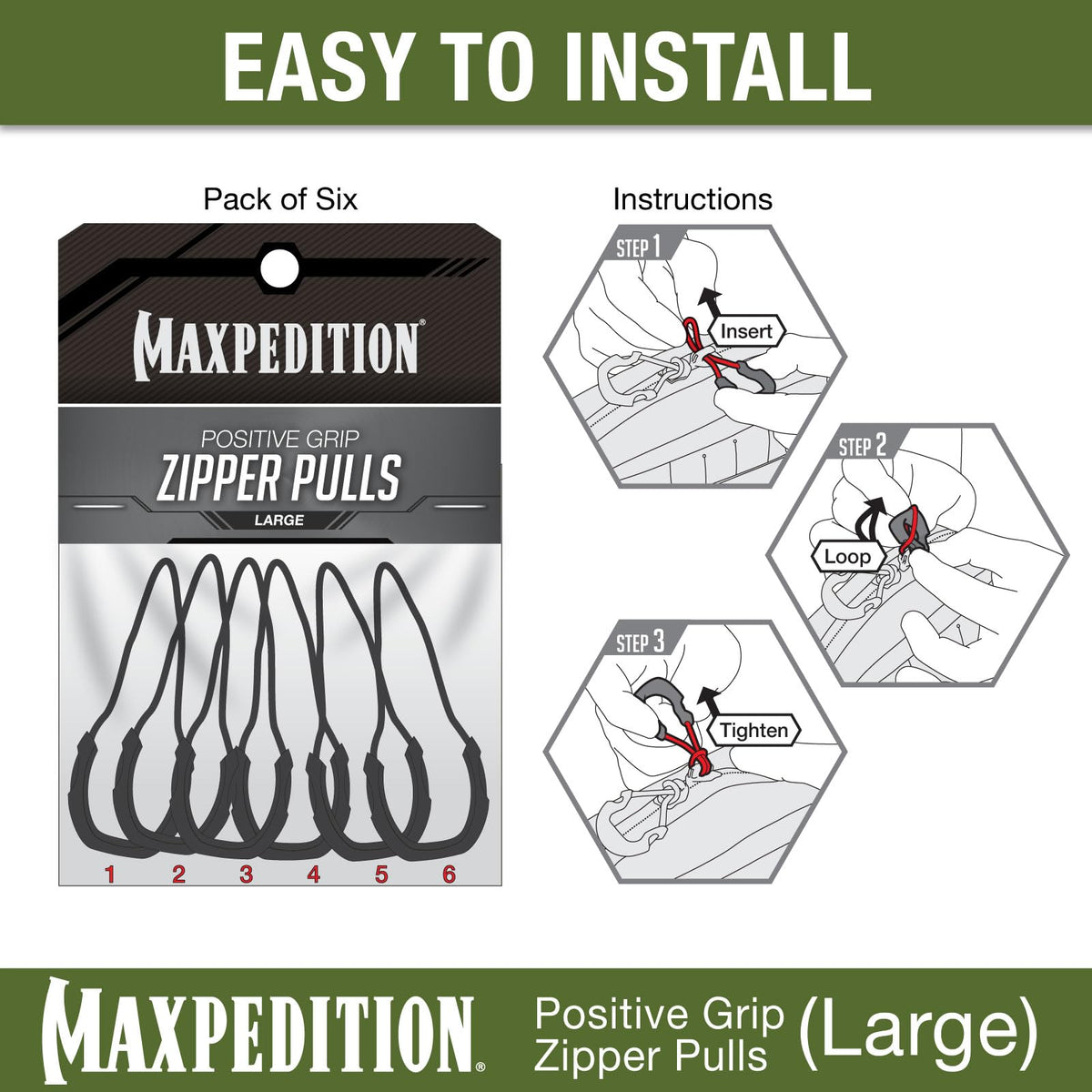 Maxpedition Large Zipper Pulls Pack of 6 Luggage Tag, 4 cm