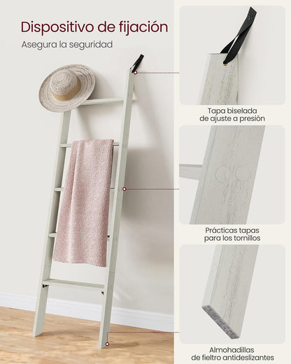 VASAGLE Toallero de 5 Niveles, Estante Para Toallas y Mantas, Organizador Escalera, Almacenamiento y Decoración, Blanco Rústico MLLS018W73