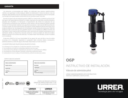 Urrea 06P Válvula para Tanque de WC de Admisión Pilot, Cuerpo POM