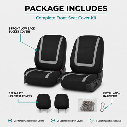 FH Group - Fundas de Tela para Asiento de Automóvil, Juego Delantero con reposacabezas extraíble, Ajuste Universal para Asientos de Respaldo bajo de SUV, sedán, Furgoneta, Gris