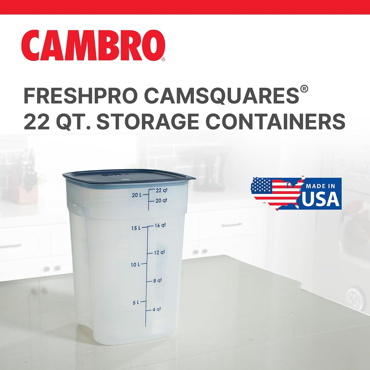 Cambro FreshPro - Contenedor de almacenamiento de alimentos de 22 cuartos (QT) con tapa (grado de restaurante), para preparación de alimentos, cocina comercial, contenedor de comida para mascotas y