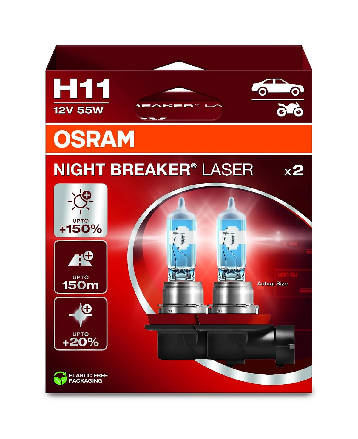 OSRAM Night Breaker Laser Bombillas Halógenas para Faro - 2 Lamps - H11