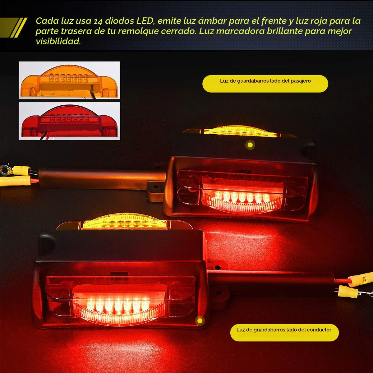 Nilight 2 Luces LED para Guardabarros de Remolque TL-43, Precableadas, Ámbar Frontal y Rojo Trasero