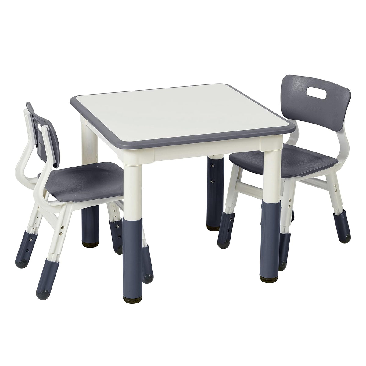 ECR4Kids Mesa de Actividades Cuadrada de borrado en seco con 2 sillas, Ajustable, Muebles para niños, Gris, 3 Piezas