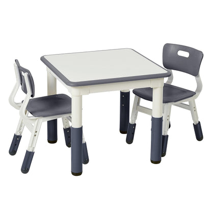 ECR4Kids Mesa de Actividades Cuadrada de borrado en seco con 2 sillas, Ajustable, Muebles para niños, Gris, 3 Piezas