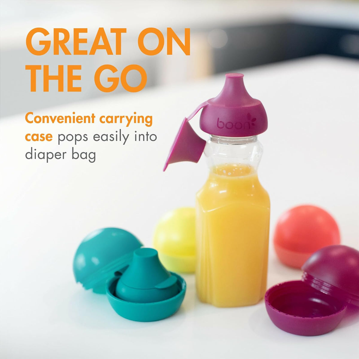 Boon Snug Sip - Tapones universales para botellas de agua y jugo, tapas de | Botellas de agua y jugo, tapas de conversión de boquilla suave, válvulas a prueba de derrames, cubiertas de botella de
