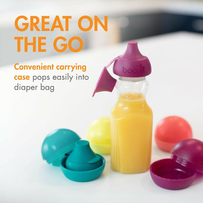Boon Snug Sip - Tapones universales para botellas de agua y jugo, tapas de | Botellas de agua y jugo, tapas de conversión de boquilla suave, válvulas a prueba de derrames, cubiertas de botella de