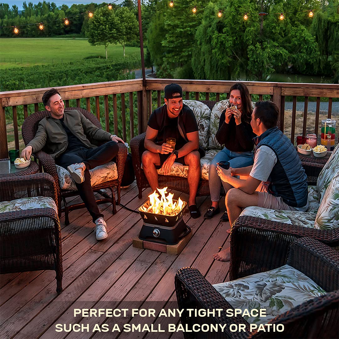 Outland Living Firebowl 805 Firecube - Chimenea de propano Cuadrado portátil sin Humo de 14 Pulgadas, fogata de Gas para Exteriores con Cubierta y Kit de Transporte, Rocas de Lava, 58.000 BTU, Color
