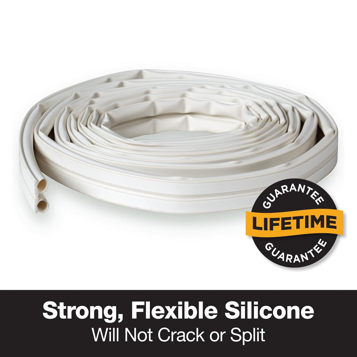 Duck Brand Max Strength - Sello de silicona para puertas y ventanas, autoadhesivo, se adapta a espacios medianos de 1/8-1/4 pulgadas, 0.31 pulgadas x 0.25 pulgadas. x 16 pies, blanco