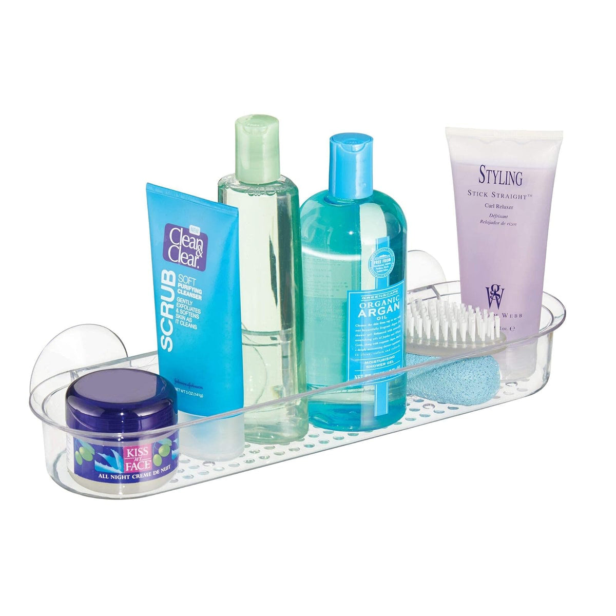 interDesign Basic Estante para Ducha, repisa de Ducha Larga con ventosas y Fabricada en plástico, Transparente