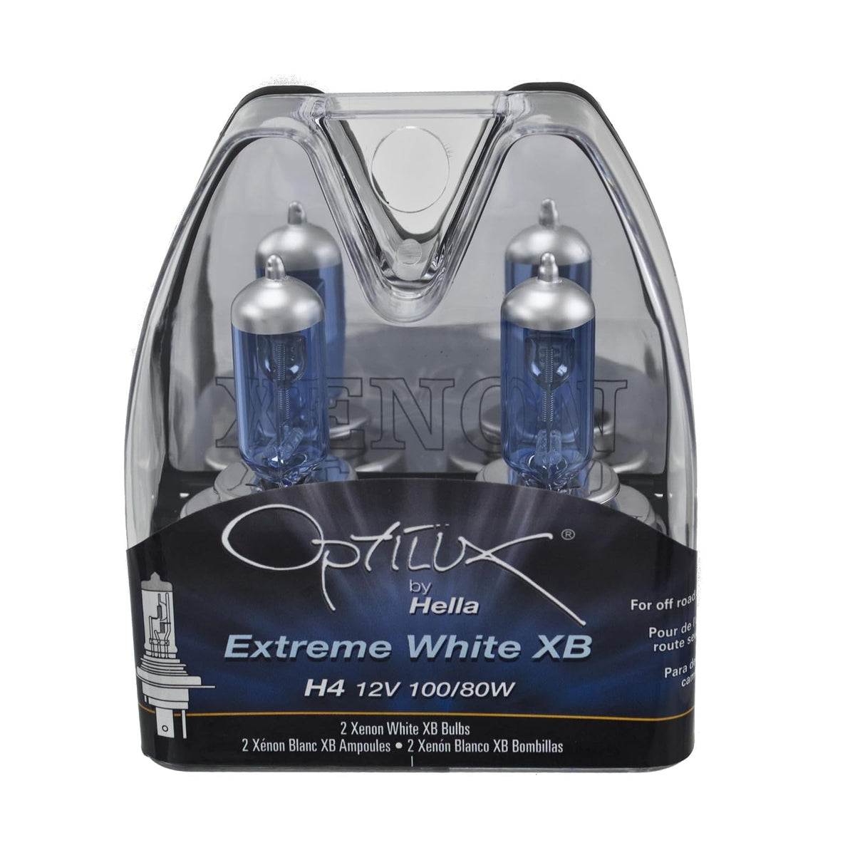 HELLA Kit de 2 Focos Amarillos H4/9003/HB2 Extreme Yellow, 2800K - Extreme White XB - 100 - 80W - Estuche de plástico doble