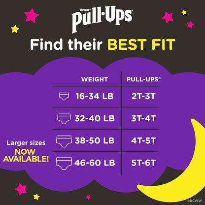 Pull-Ups Night-Time, 3T-4T (32-40 lb.), 60 Ct., Potty Training Pants for Girls, Disposable Potty Training Pants for Toddler Girls (Packaging May Vary)