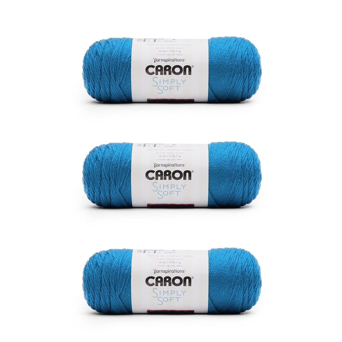 Caron Simply Soft Estambre Acrílico, Paquete de 3 Madejas de 170 g - Azul cobalto - Paquete de 3
