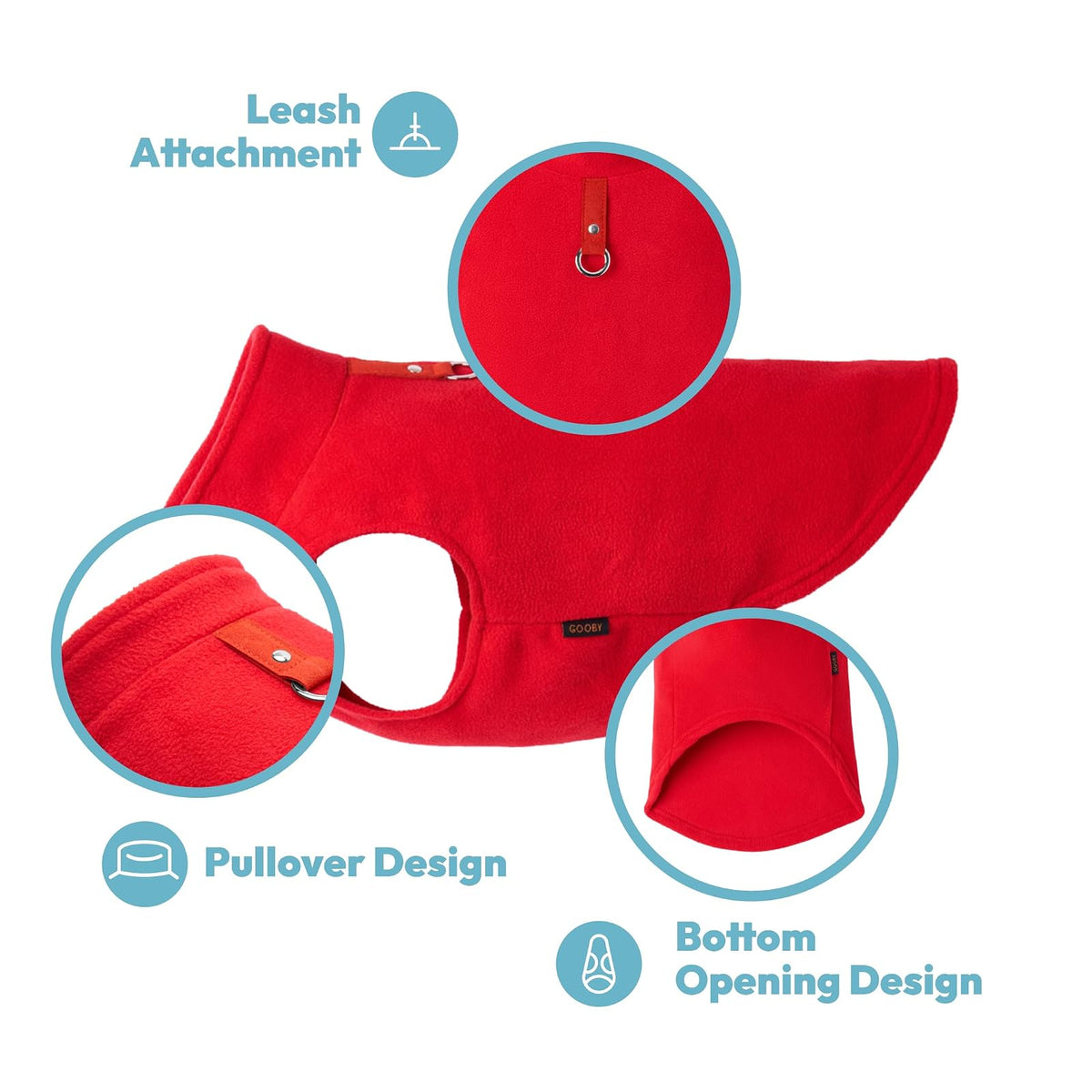 Gooby - Chaleco de forro polar para perro, color marrón, turquesa, talla XS – cálido suéter de forro polar con correa de junta tórica – Abrigo de invierno para perro pequeño – Ropa de perro para clima frío para perros pequeños macho o hembra