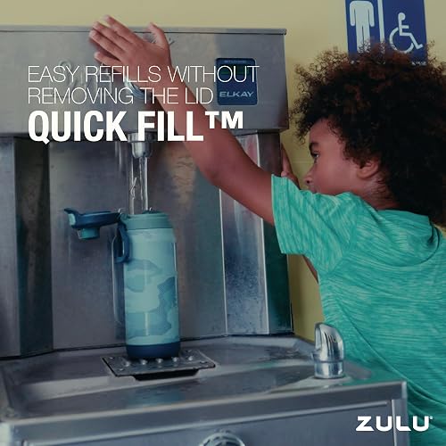 ZULU Powerfill Pro - Botella de agua de acero inoxidable para niños de 18 onzas con tapa de llenado rápido, triple pared aislada al aspiradora, tapa de bloqueo a prueba de fugas, reutilizable, sin BPA