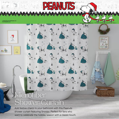 Franco Peanuts Snoopy - Cortina de Ducha de Microfibra para baño de Navidad, 72 x 72 Pulgadas (Producto con Licencia Oficial)