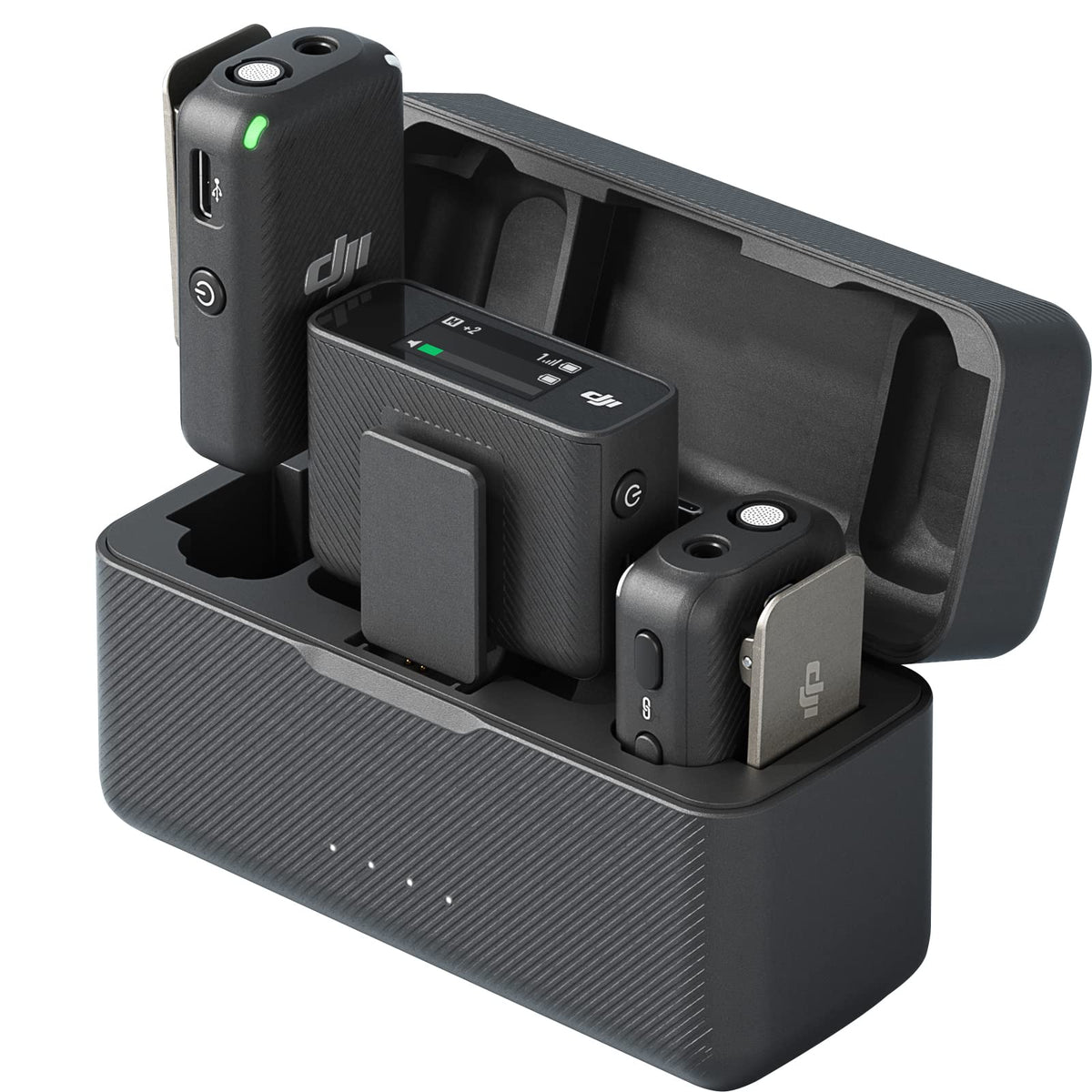 dji Micrófono (2 TX + 1 RX + Funda de Carga), micrófono inalámbrico Lavalier, Rango de 250 m, batería de 15 Horas, cancelación de Ruido, para PC, iPhone, Android, entrevista de grabación, Vlogs