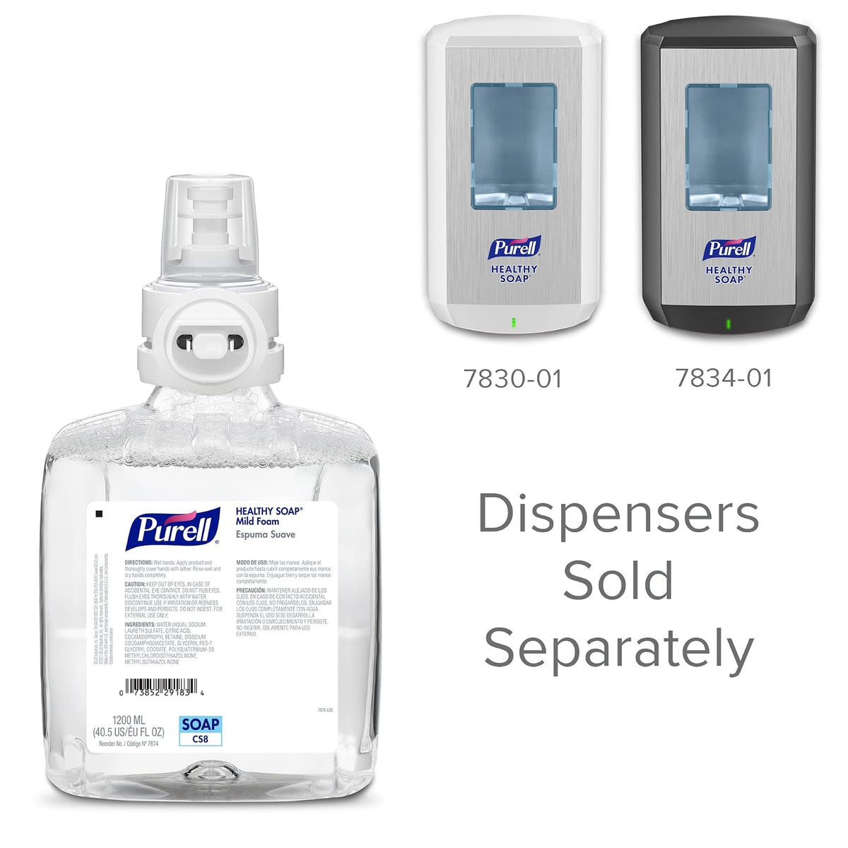 PURELL Brand Healthy Jabón de espuma suave, 1200 ml de repuesto de jabón de manos para dispensador de jabón sin contacto PURELL CS8 (paquete de 2) – 7874-02