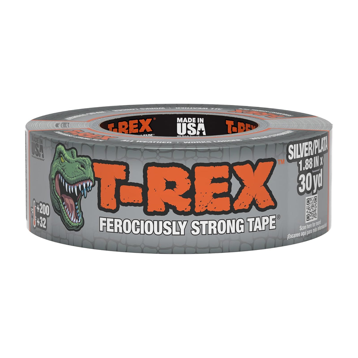 T-Rex - Cinta adhesiva resistente a los rayos UV e impermeable para reparaciones ferozmente fuertes, 1.9 pulgadas x 30 yardas, gris plomizo, 1 rollo
