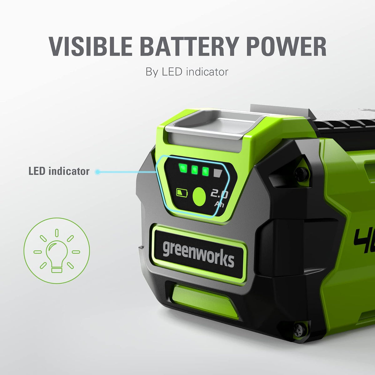 Greenworks - Batería de Iones de Litio de 40 V 2.0 Ah (batería Original 75+ Herramientas compatibles)
