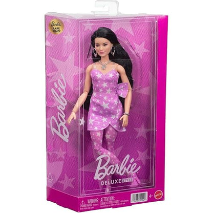 Barbie Fashionista Deluxe Style Muñeca con Vestido Rosa y Pelo Suelto, Accesorios de Moda y Cuerpo articulado, para niñas de 4 años en adelante