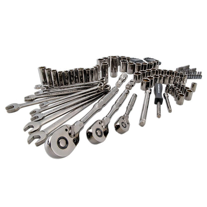CRAFTSMAN OVERDRIVE Juego de herramientas mecánicas cromadas color pavonado de 121 piezas, estándar SAE/juego de dados métricos, con estuche rígido (CMMT99121L)