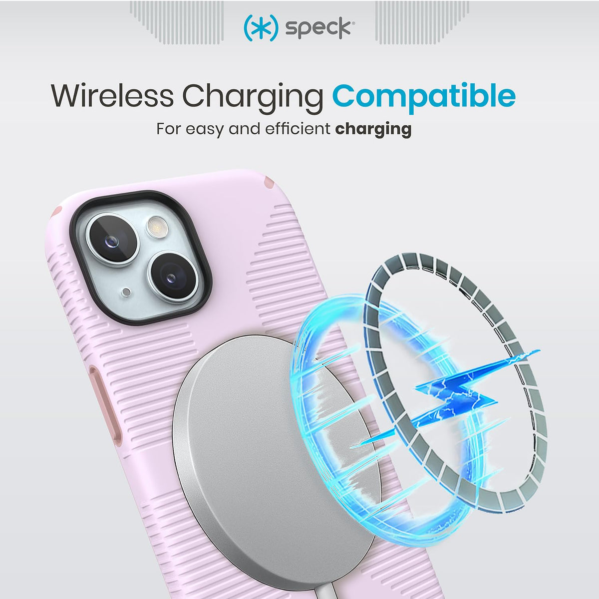 Speck - Funda para iPhone 15, 14 y 13, diseñada para MagSafe, protección contra caídas de 8 pies, resistente a arañazos, tacto suave, agarre adicional, color Lila/pétalo de clavel