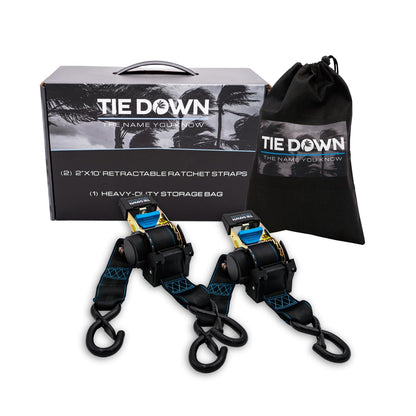 Tie Down Correa de Carraca Retráctil, 5 cm x 10 pies, Paquete de 2 - Negro -