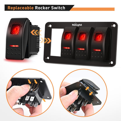 Nilight Panel de 4 Interruptores Basculantes 90135D, 5 Pines, Aluminio, 12/24 V, Retroiluminado Rojo