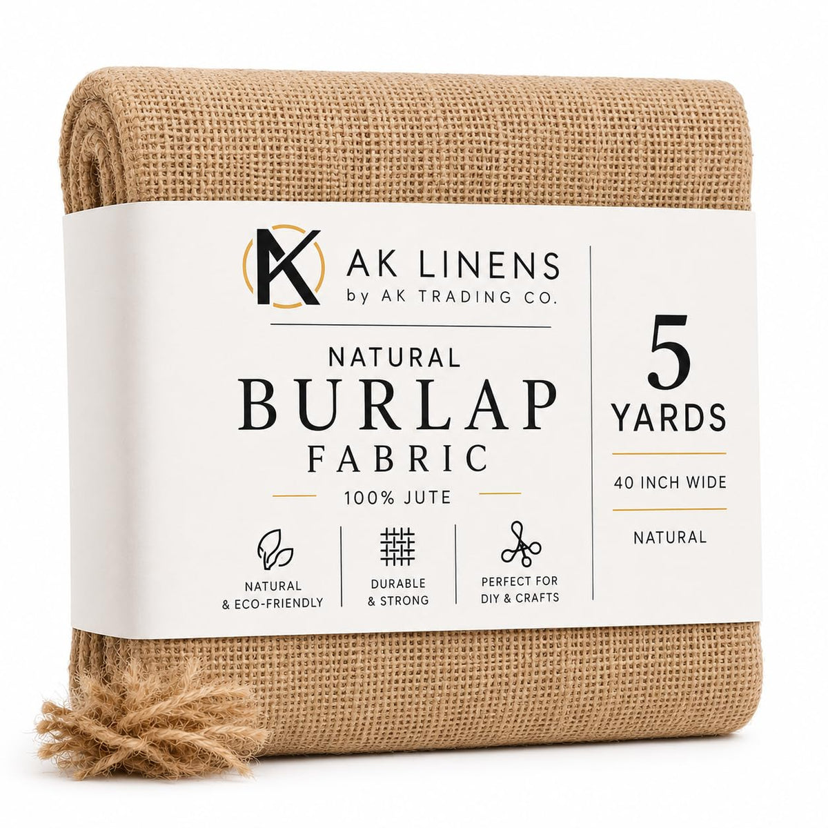 AK Trading Co. Tela de Arpillera Natural 100% Yute, 40 Pulgadas de Ancho - 40" x 5 Yards