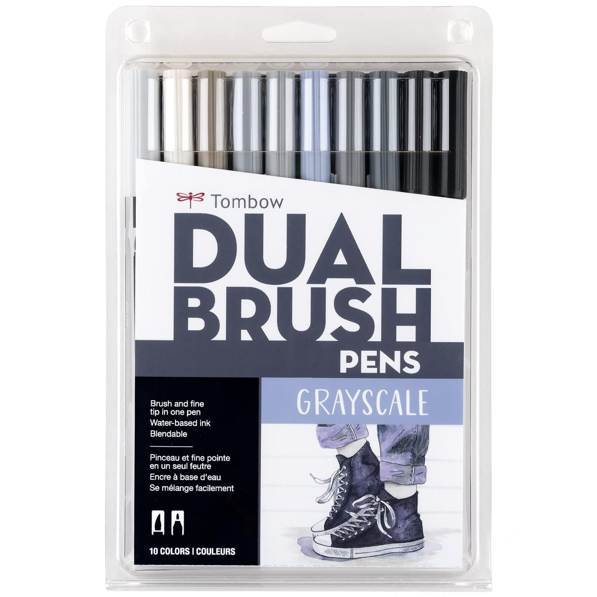 Tombow Dual Brush Pen Marcadores Artísticos de Doble Punta - Escala de grises - Paquete de 10 unidades - Paquete de 10