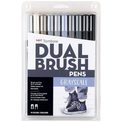 Tombow Dual Brush Pen Marcadores Artísticos de Doble Punta - Escala de grises - Paquete de 10 unidades - Paquete de 10