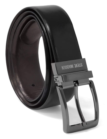 Steve Madden Cinturón de Piel Reversible para Hombre - Negro y café (bruñido). - 32