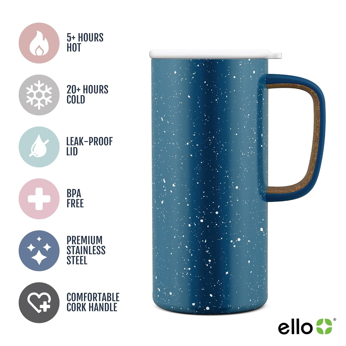 Ello Campy - Botella de Agua de Acero Inoxidable aislada al vacío con Tapa Deslizante, 470 ml