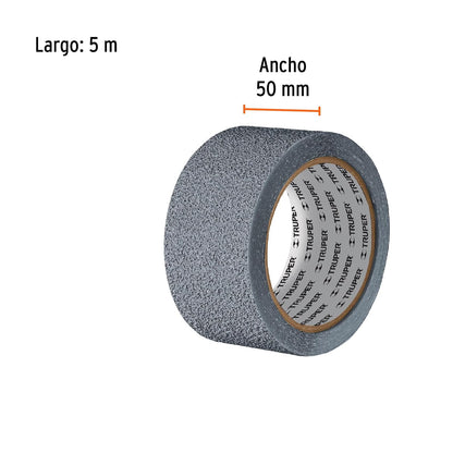 Truper CIAH-25G, Rollo de 5 m cinta antiderrapante 50 mm gris para áreas húmedas