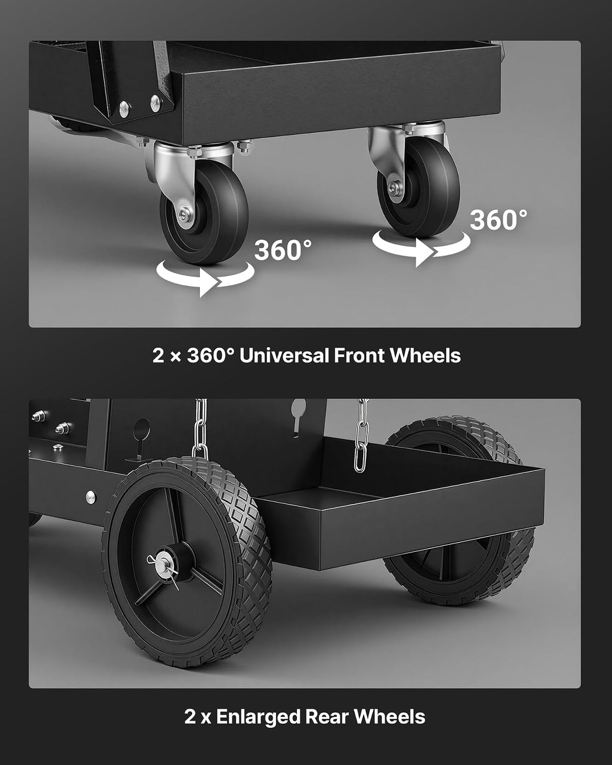 VEVOR - Carrito de soldadura de 3 niveles, resistente con capacidad de peso estático de 400 libras, ruedas giratorias de 360°, cadenas de seguridad de almacenamiento de tanques, carrito de soldadura MIG rodante para máquina de soldadura TIG, ARC, MMA