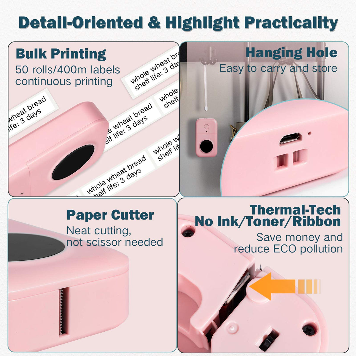 Memoking Etiquetadora D30 – Impresora térmica de Etiquetas Bluetooth, Mini máquina de Etiquetas Recargable, Impresora portátil para Hacer calcomanías,