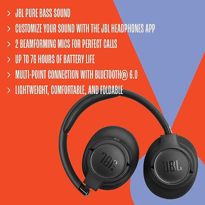 JBL Tune 730BT - Auriculares inalámbricos Bluetooth 6.0 sobre la Oreja con Potente Sonido de Graves Puros JBL, 2 micrófonos de formación de Haz para Llamadas perfectas, hasta 76 Horas de duración de
