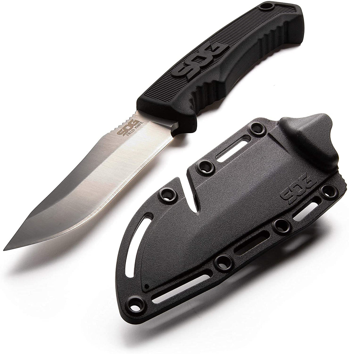 SOG - Cuchillo de supervivencia con vaina, cuchillo de campo de hoja fija, cuchillo táctico de 4 pulgadas y cuchillo de Bushcraft con hoja de cuchillo de caza de espiga completa (FK1001-CP)
