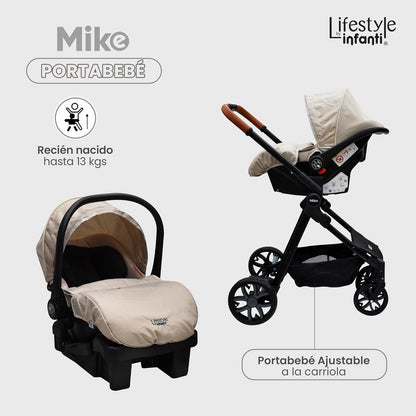 INFANTI | Carriola para Bebe MIKE | Carreola con Portabebé -Travel System con Asiento Reversible | Hasta 15 kg | Color Beige