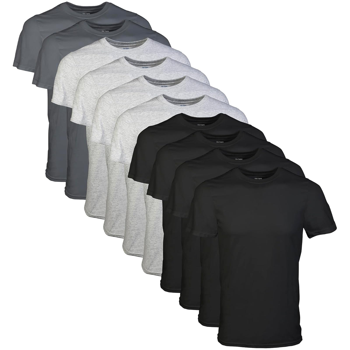 Gildan Playeras de Algodón para Hombre, Paquete Multicolor - Negro - Gris Deporte - Carb - CH
