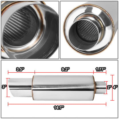 DNA MOTORING EXA-MF-004-T1 Silenciador de escape recto de acero inoxidable, universal, salida de 3 pulgadas, entrada de 2 pulgadas