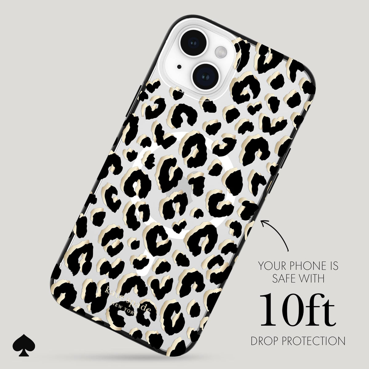 Kate Spade New York Funda para iPhone 15 Plus, Compatible con MagSafe - Ciudad Leopardo Negro