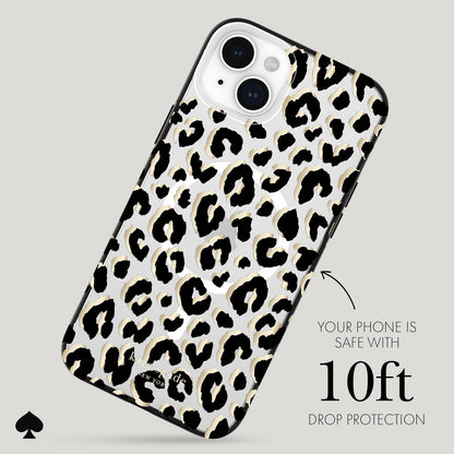 Kate Spade New York Funda para iPhone 15 Plus, Compatible con MagSafe - Ciudad Leopardo Negro