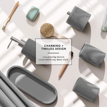 Clara Clark - Juego de Accesorios de baño Gris, Juego de Accesorios de baño de 5 Piezas, Juegos de baño con dispensador de jabón, Soporte para Cepillo para Polvo de Dientes, Vaso, Tarro de hisopo de