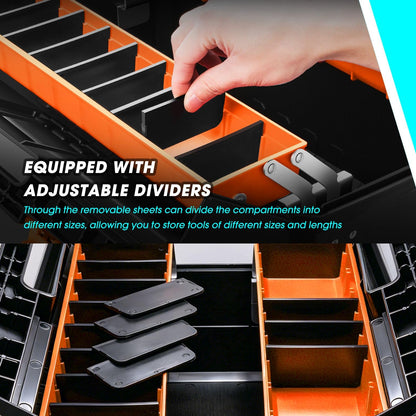 DNA Motoring Caja de Herramientas de plástico de 2 Capas con Cerradura Caja de Herramientas Plegable portátil Bandeja divisoria Organizadores de Herramientas, con asa, Naranja/Negro, TOOLS-00503
