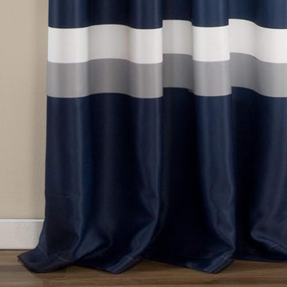 Lush Decor Alexander Stripe - Par de Paneles de Cortina para Ventana con filtrado de luz, 52 Pulgadas de Ancho x 84 Pulgadas de Largo, Azul Marino