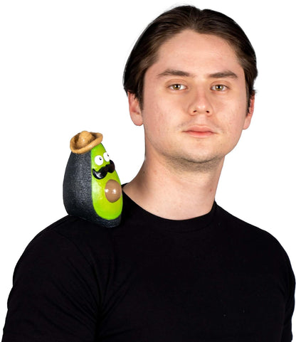 REV Mascota de Hombro Aguacatito con Sombrero y Bigote Adulto, Accesorio ShoulderBuddy en Látex Divertido para Fiestas Mexicanas, Halloween, Porras y Eventos