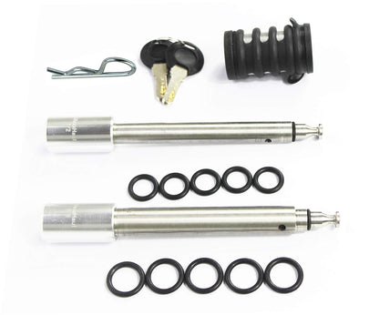 MaxxHaul 50152 - Juego de pasadores de Bloqueo de Enganche de Acero Inoxidable de 5/8 Pulgadas y 1/2 Pulgadas de diámetro con Clip de Seguridad y Juntas tóricas antirsonajero para receptores de